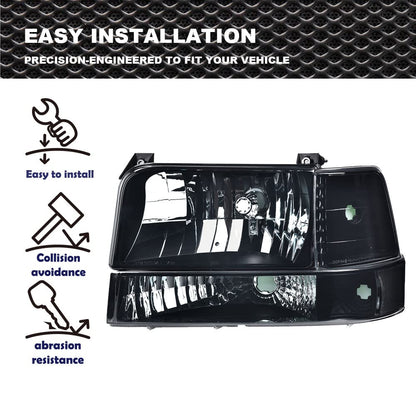 G-PLUS Headlights Fit Ford F150/250/350 Bronco/F-Super Duty 1992-1997 w/Corner Signal Driver Passenger Headlamps Smoky Lens Black Housing Clear Reflector,faros delanteros