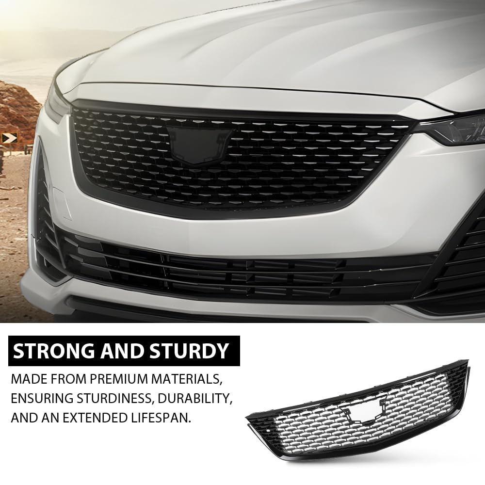 G-PLUS Front Bumper Hood Grille Grill Mesh Compatible with Cadillac CT5 2020-2023 Gloss Black