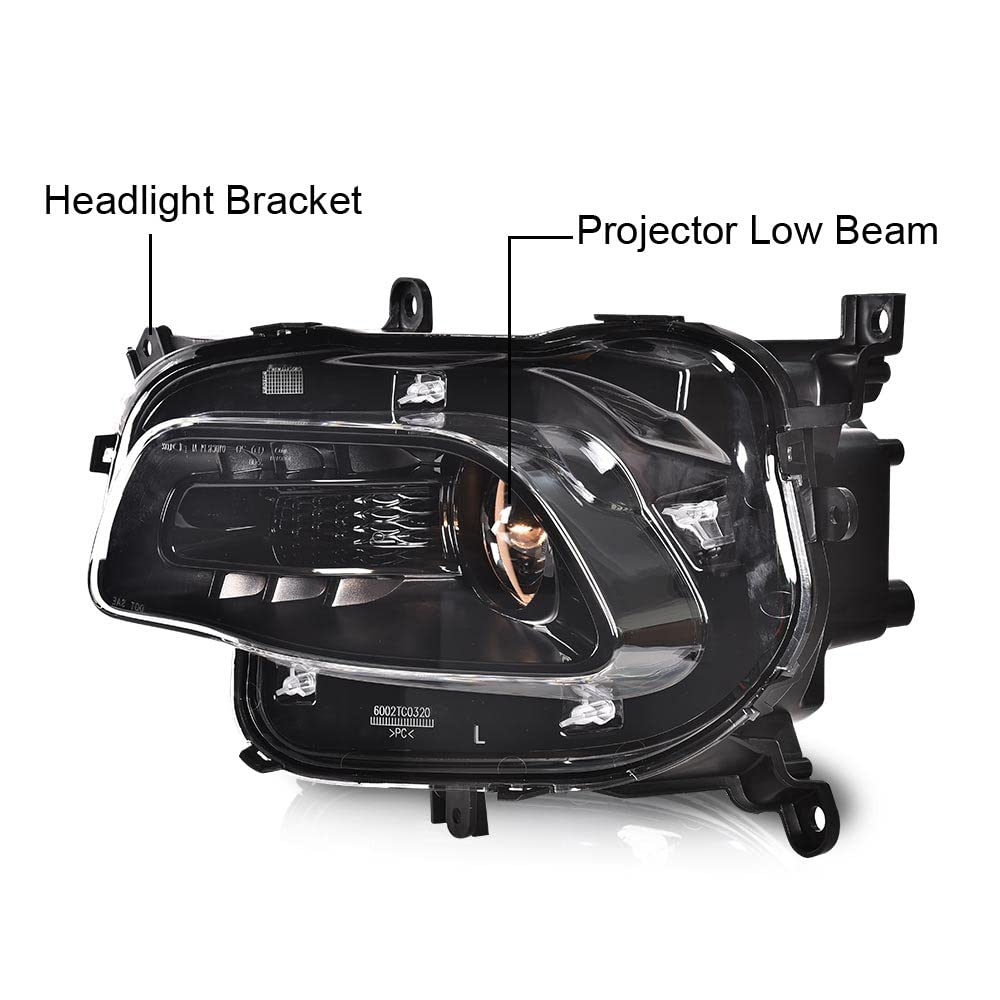 G-PLUS One Left Driver Side Headlight Compatible with Jeep Cherokee Trailhawk 2014-2016 Headlamp w/Bulbs Halogen Clear Lens Black Housing Amber Reflector Bumper Headlamps,faros delanteros