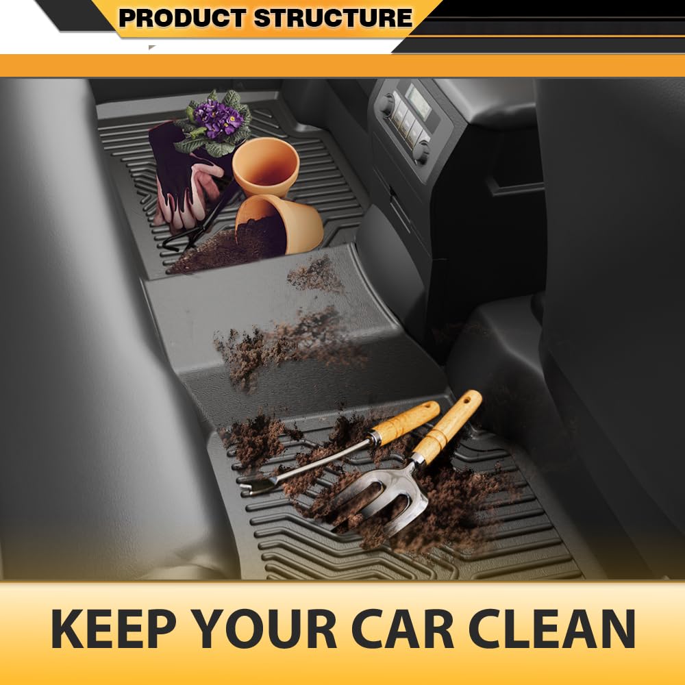 TPE Floor Mats Cargo Liners 3PCS, Compatible with Honda Fit 2015-2020, 1st & 2nd Row, Floor Liner All Weather Full Cover Protection