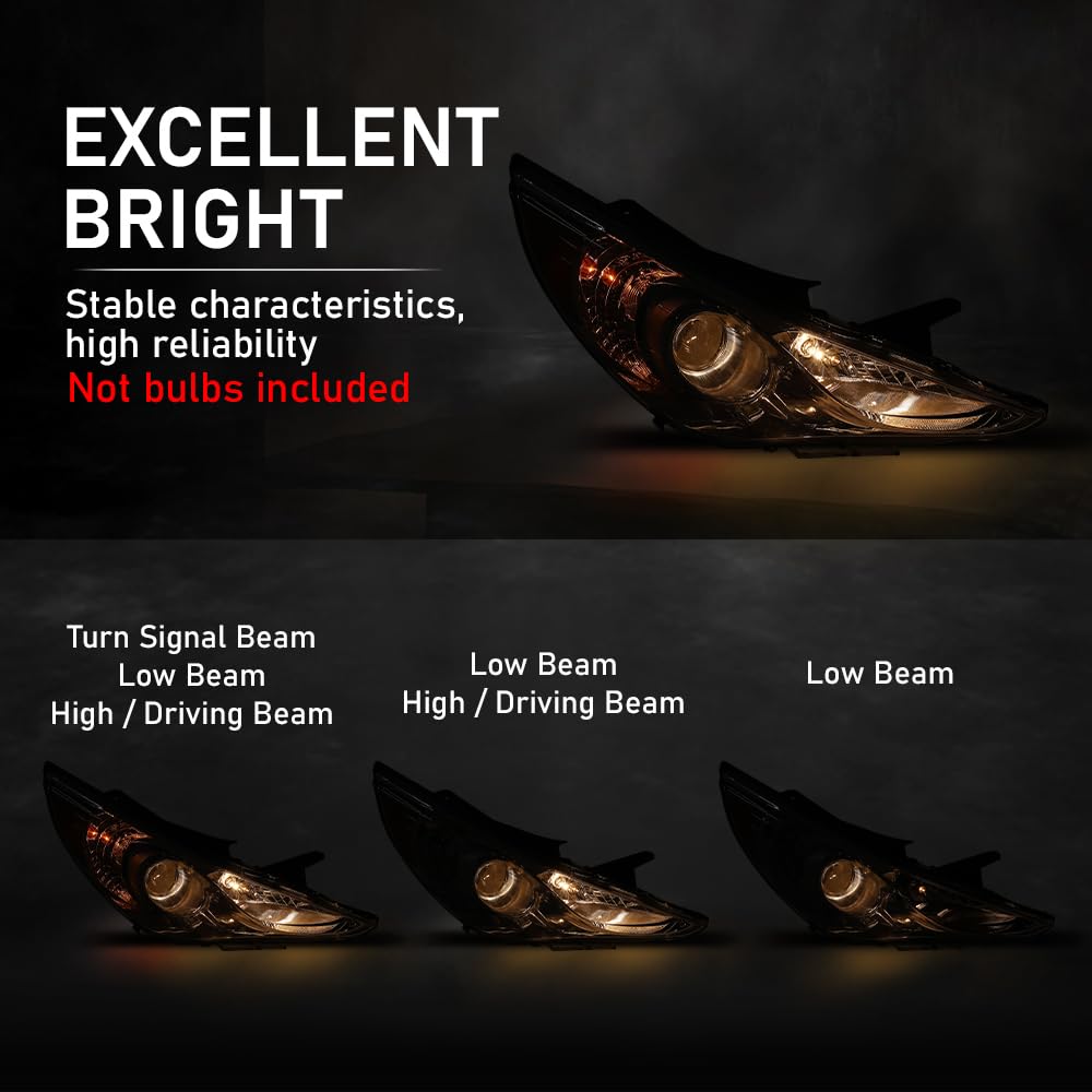 G-PLUS Headlights Assembly Left & Right Side Halogen Compatible with Sonata 2011-2014 Clear Lens Chrome Housing Amber Reflctor Bumper Headlamps,faros delanteros