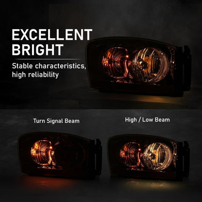 G-PLUS Headlights Assembly w/Bulbs Light Bar Left and Right Side Compatible with Dodge Ram 1500 2006-2008/Fit Dodge Ram 2500 3500 2006-2009 Clear Lens Chrome Housing Clear Reflector