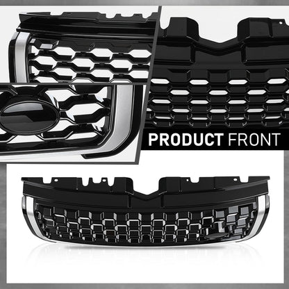 G-PLUS Front Upper Grille Vent Grill with Chrome Trim Compatible with Land Rover Range Rover Evoque 2010-2018 Glossy Black