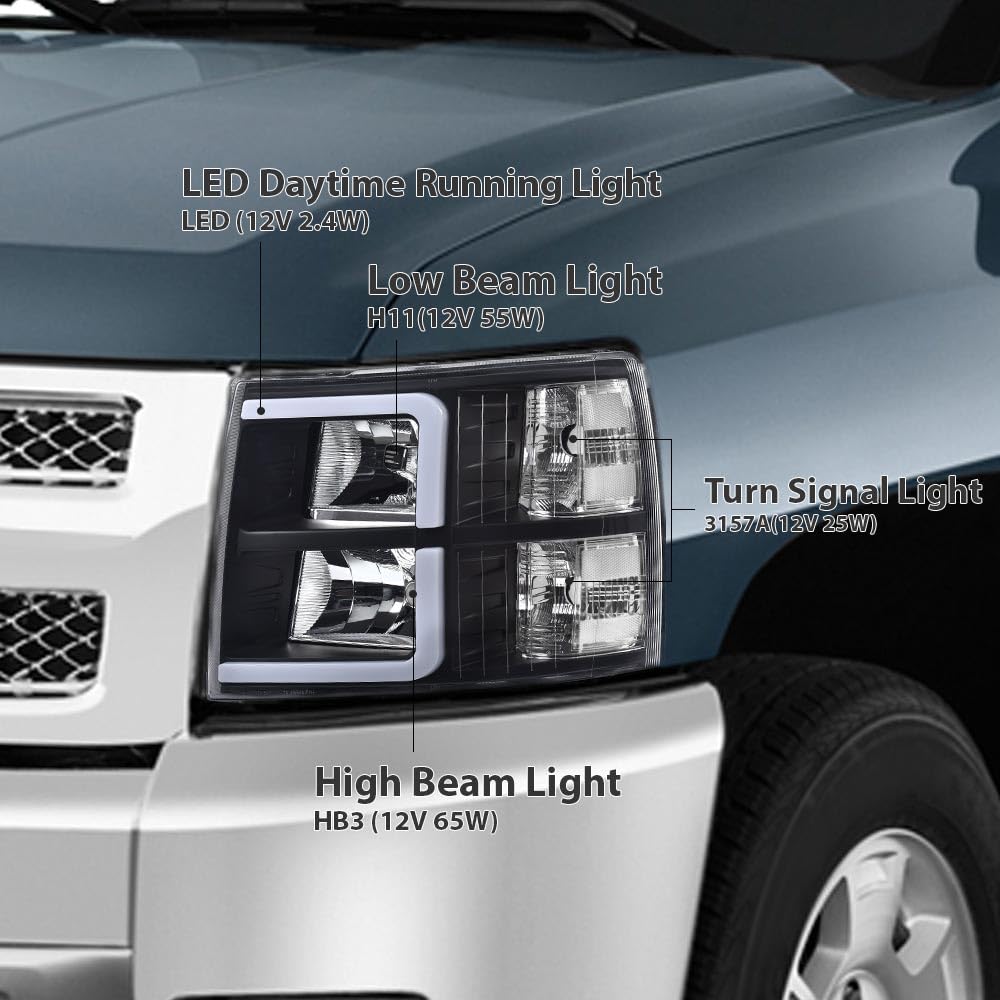 G-PLUS LED Headlights, Fit Chevy Silverado 1500 2007-2013/Fit Chevy Silverado 2500 HD 3500 HD 2007-2014 DRL Bumper Corner Headlamps W/o Bulbs Clear Lens Black Housing Clear Reflector,faros delanteros