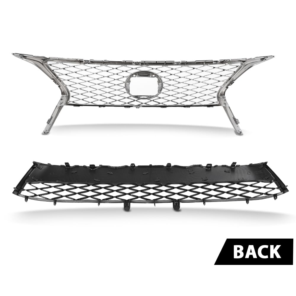 G-PLUS Front Upper Lower Grille 2pc Set Compatible with LX RX350 2013-2015 531120E110, LX1036108, 531010E150, LX1200178 Chrome Black