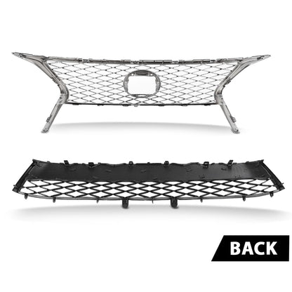 G-PLUS Front Upper Lower Grille 2pc Set Compatible with LX RX350 2013-2015 531120E110, LX1036108, 531010E150, LX1200178 Chrome Black