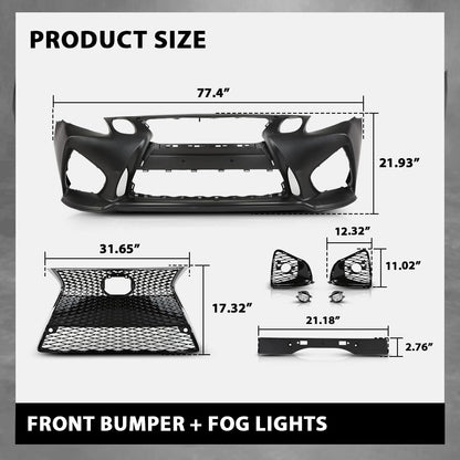 G-PLUS Front Bumper Set 8Pcs Compatible with 2013-2015 LX GS GS350 GS450 Conversion 16+ GS F, (1 Front Bumper +1 Center Grille+2 Fog Lamp Frame + 2 Fog Lights + 1 License Plate + 1 Small Bracket)