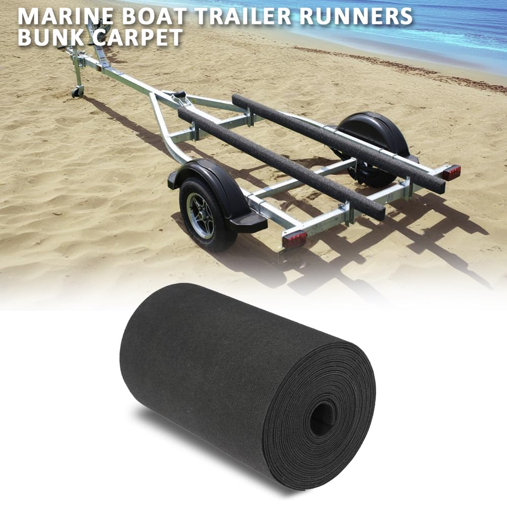 G-PLUS 18" x 50ft Boat Trailer Bunk Carpet, Outdoor Ribbed Marine Bunk Carpet Fit for Boat Trailer Runners Black