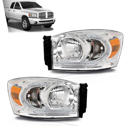 G-PLUS LED Headlights Assembly Front Headlamps Left Right Compatible with Dodge Ram 1500 2006-2008,Fit Dodge Ram 2500 3500 2006-2009 Clear Lens Chrome Housing Amber Reflector,faros delanteros