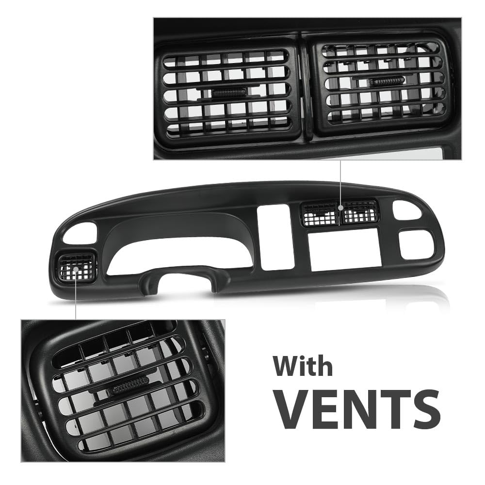 G-PLUS Dash Board Radio Bezel Double Din w/Vents Compatible with Dodge Ram 1500 1998-2001/ Ram 2500 3500 1998-2002 Matte Black Plastic