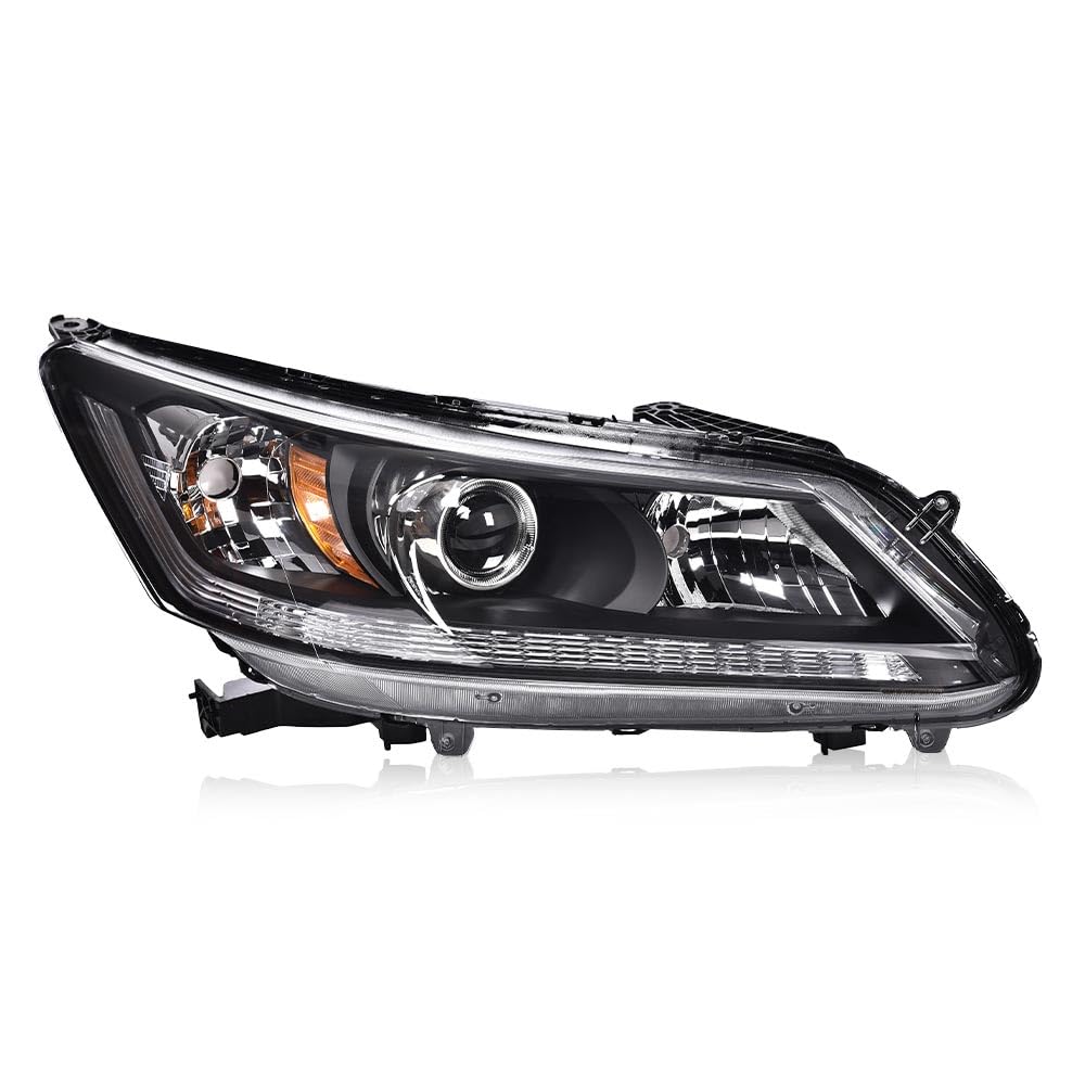 G-PLUS One Right Passenger Side Headlight Compatible with Honda Accord 2013 2014 2015 Headlamp Halogen Clear Lens Black Housing Amber ReflectorBumper Headlamps,faros delanteros