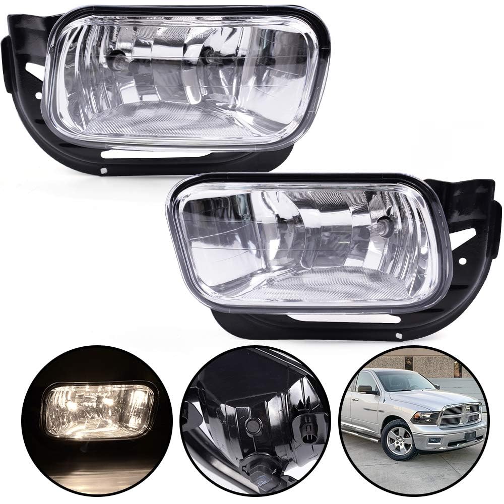 G-PLUS Bumper Fog Lights Compatible with Dodge Ram 1500 2009-2012,Fit Dodge Ram 2500 3500 2010-2018 Clear Lens Driving Lamps w/Bezel + H10 12V 42W Halogen Bulbs