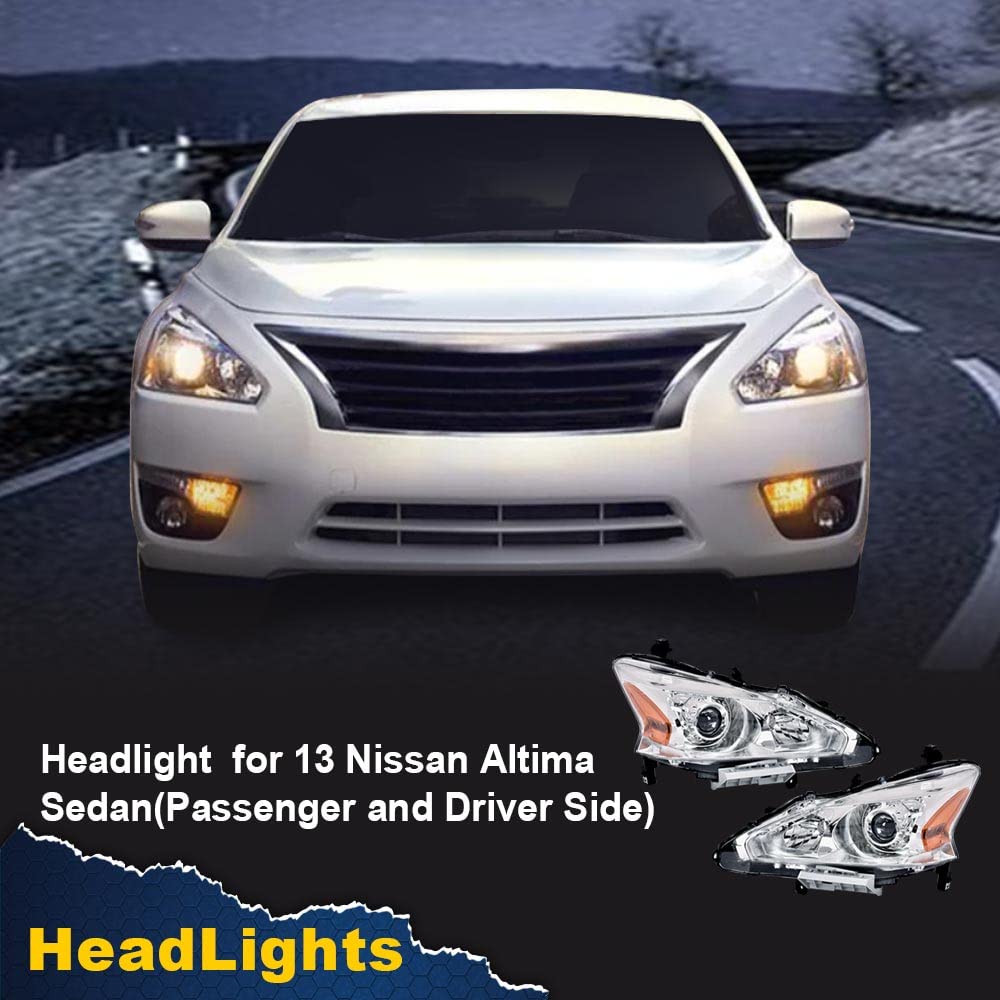 G-PLUS Headlights Compatible With 2013 2014 2015 Nissan Altima 4-Door Sedan Factory Style Automotive Halogen Model Headlamps (Clear Lens Chrome Housing Amber Reflector),faros delanteros
