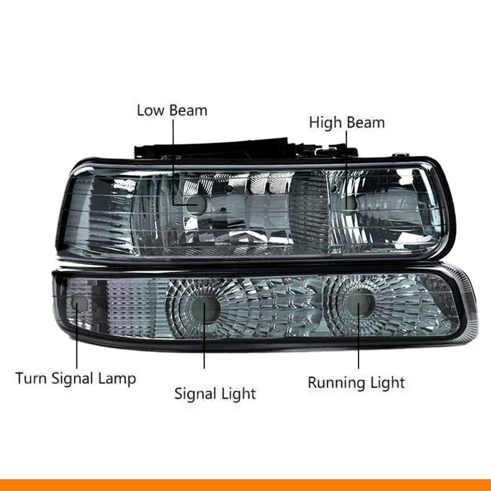 G-PLUS Headlights Assembly & LED 3rd Brake Light Headlights Compatible with Chevy Silverado 1999-2002 Fit Silverado 1999-2006 LED 3rd Brake Light