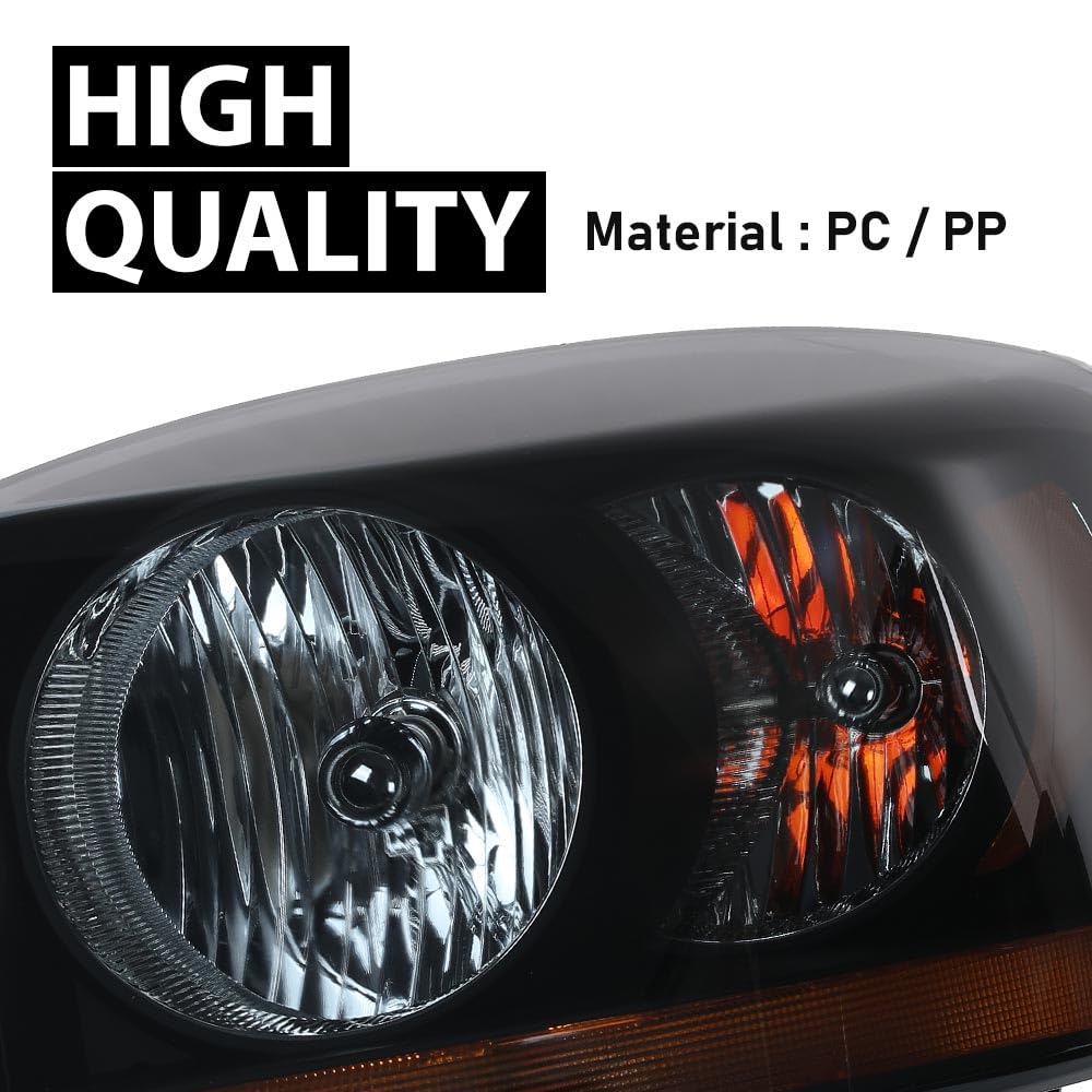 G-PLUS Headlights Assembly w/Bulbs Light Bar Left and Right Side Compatible with Dodge Ram 1500 2006-2008/Fit Dodge Ram 2500 3500 2006-2009 Smoke Lens Black Housing Amber Reflector
