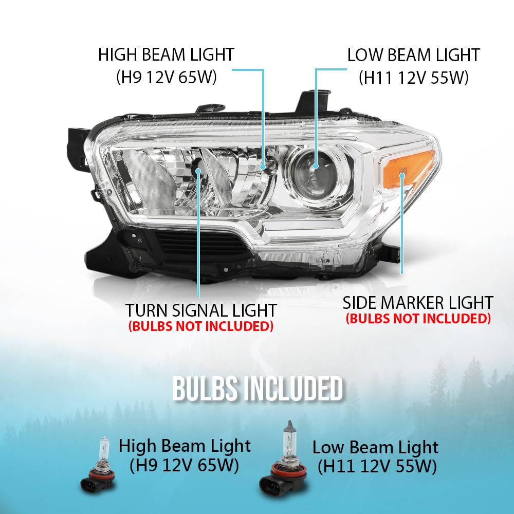 G-PLUS Headlight Assembly Left Side Compatible with Toyota Tacoma SR Crew Cab/Extend Cab Pickup 2019-2023 White