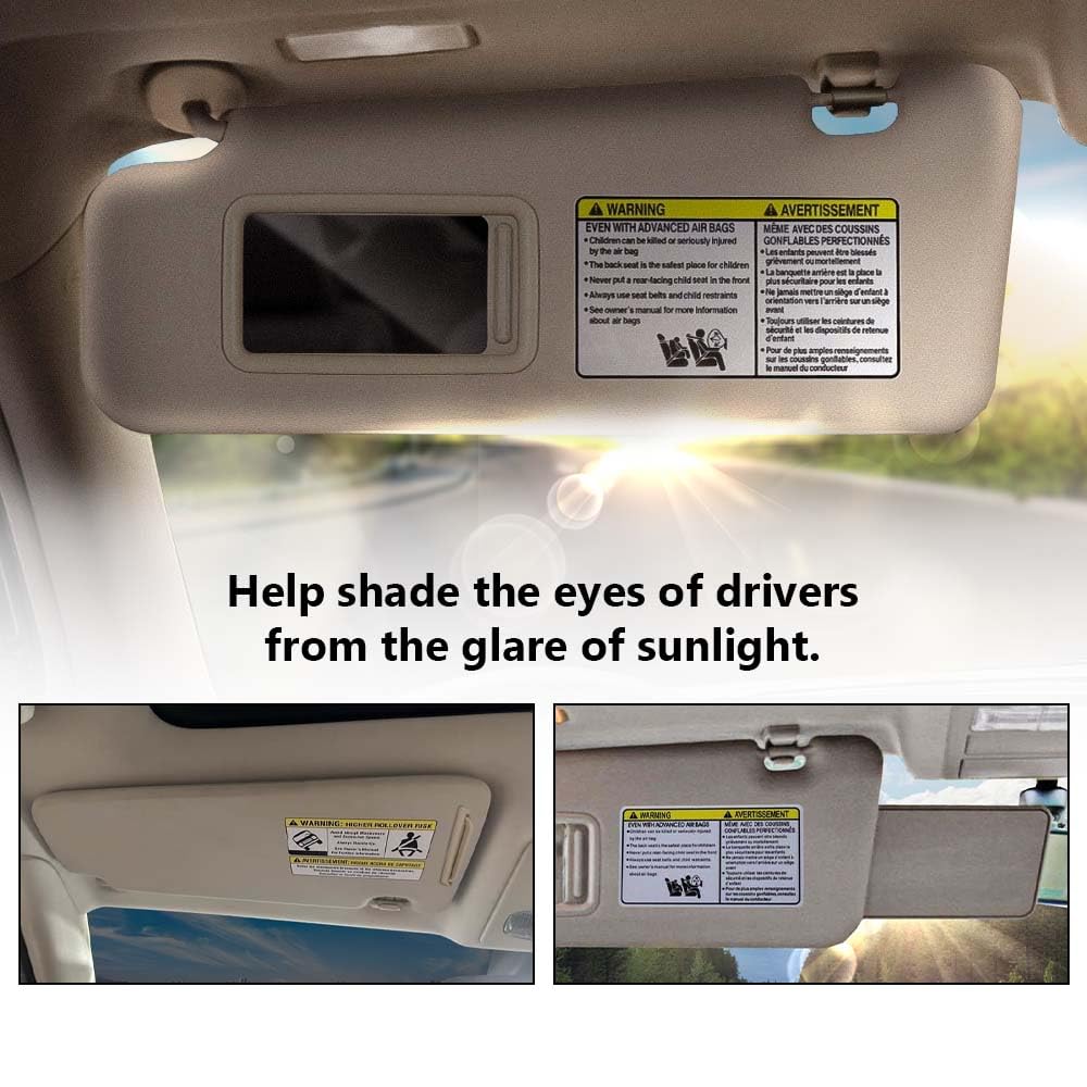 G-PLUS Left Driver Side Sun Visor Beige w/Vanity Light Compatible with Toyota Highlander 2008-2013 743200E050E0, 743200E051E0, 7432048180E1