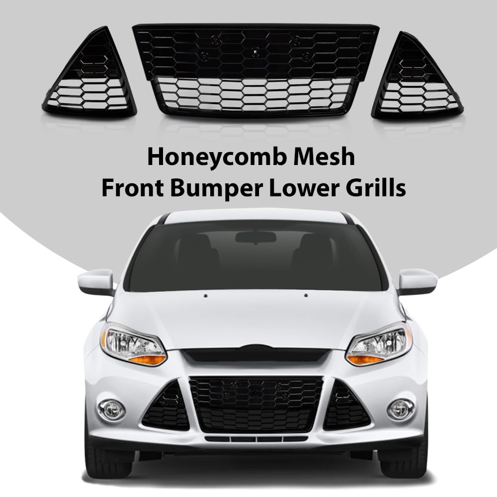 G-PLUS Front Bumper Lower Grill 3pcs Compatible with Ford Focus S/SE 2012-2014 Honeycomb Mesh Front Bumper Grille