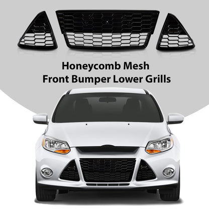G-PLUS Front Bumper Lower Grill 3pcs Compatible with Ford Focus S/SE 2012-2014 Honeycomb Mesh Front Bumper Grille