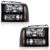 G-PLUS Headlights Assembly, Compatible with 2005 2006 2007 Ford F250 F350 Super Duty Bumper Headlamps, Clear lens Black Housing Amber Reflector,Left Driver & Right Passenger faros delanteros