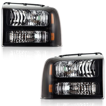 G-PLUS Headlights Assembly, Compatible with 2005 2006 2007 Ford F250 F350 Super Duty Bumper Headlamps, Clear lens Black Housing Amber Reflector,Left Driver & Right Passenger faros delanteros