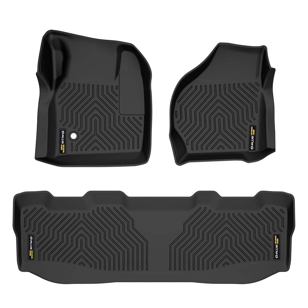 TPE Cargo Mats, Compatible with Ford F250 F350 Super Duty Crew Cab Models 1999-2007, 1st & 2nd Row 3PCS, All Weather Full Cover Protection, Black Interior Accessories