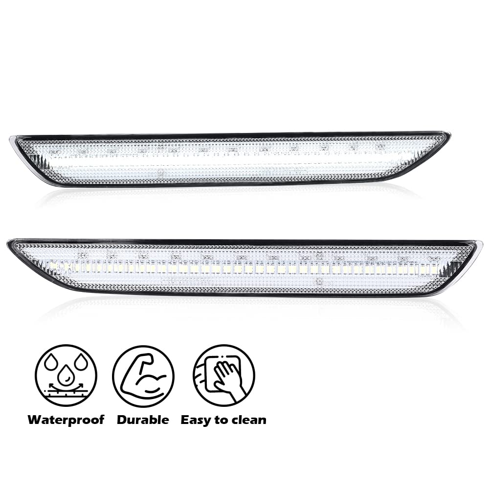 G-PLUS White LED Rear Side Marker Lights Lamps With Bulbs Compatible with Ford Mustang 2015-2022 FR3Z-15A201-A, FR3Z-15A101-A, FR3Z15A201A, FR3Z15A101A Pair Clear Lens