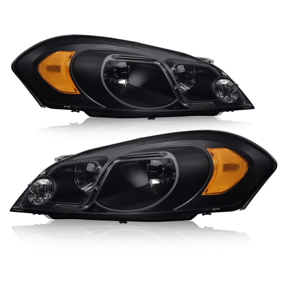 G-PLUS LED Headlights Assembly Fit Chevy Monte Carlo 2006 2007/Chevy Impala 2006-2013/Chevy Impala Limited 2014-2016 DRL Corner Headlamps Smoky Lens Black Housing Amber Reflector,faros delanteros
