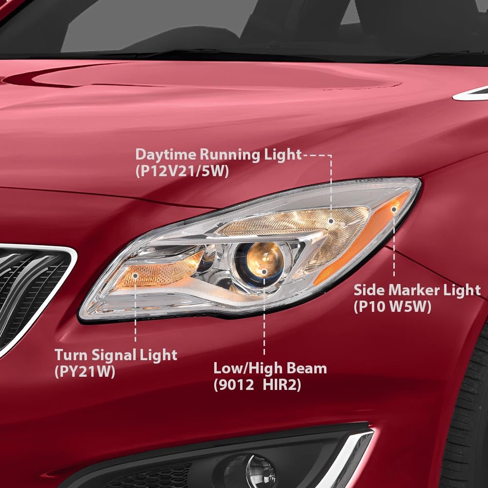 G-PLUS Halogen Headlight Left Side w/Bulbs Compatible with Buick Regal 2014 2015 2016 2017 Clear Lens Chrome Housing GM2502413, 13409902 Bumper Headlamps,faros delanteros