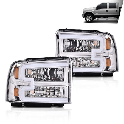 G-PLUS LED DRL Headlight Assembly Compatible with Ford F250 F350 F450 F550 Super Duty 05-07 /Fit Ford Excursion 05 HeadLamps LH & RH Clear lens Chrome Housing White Reflector FO2503217 ‎6C3Z13008CB