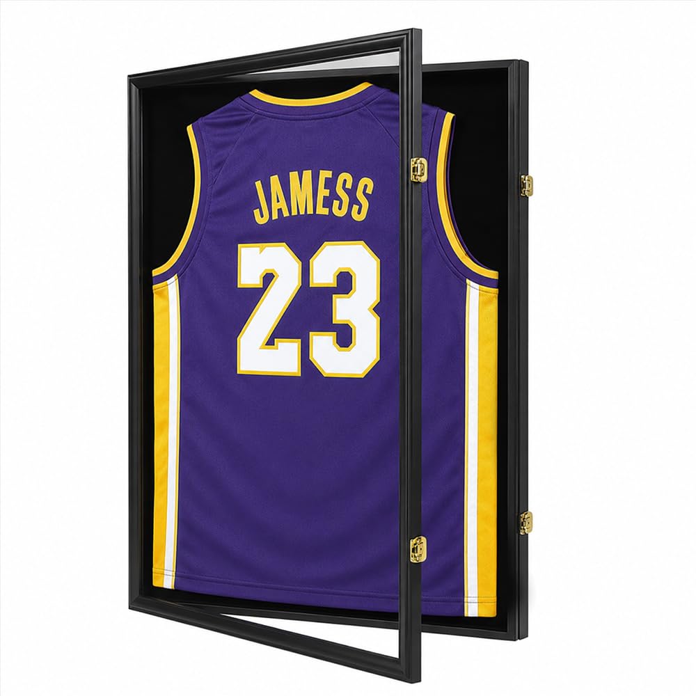 G-PLUS Wall Art Display 32" Jersey Cover Football Basketball Shirt Frame Lockable Box Rack Wall Display/Case Black
