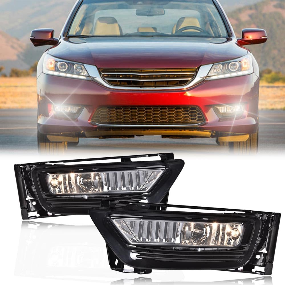 G-PLUS Fog Light Lamps W/Switch Bulbs Bezel Driver & Passenger Pair Compatible with Honda Accord Sedan 2013-2015 Not Fit 2 Door Coupe Models Not Fit Hybrid Models 33900T2AA01, 33950T2AA01 Smoky Lens