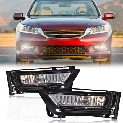 G-PLUS Fog Light Lamps W/Switch Bulbs Bezel Driver & Passenger Pair Compatible with Honda Accord Sedan 2013-2015 Not Fit 2 Door Coupe Models Not Fit Hybrid Models 33900T2AA01, 33950T2AA01 Smoky Lens