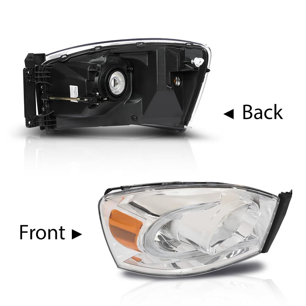 G-PLUS LED Headlights Assembly Front Headlamps Left Right Compatible with Dodge Ram 1500 2006-2008,Fit Dodge Ram 2500 3500 2006-2009 Clear Lens Chrome Housing Amber Reflector,faros delanteros