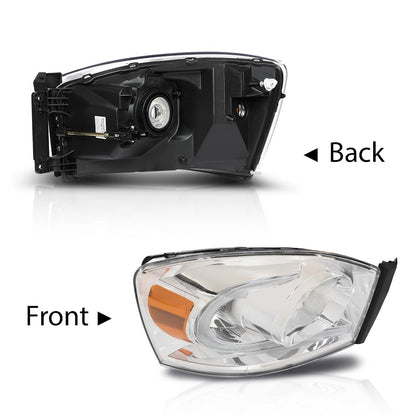 G-PLUS LED Headlights Assembly Front Headlamps Left Right Compatible with Dodge Ram 1500 2006-2008,Fit Dodge Ram 2500 3500 2006-2009 Clear Lens Chrome Housing Amber Reflector,faros delanteros
