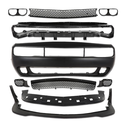 G-PLUS Front Bumper Kit Cover & Grille & Lip & Fog Light Covers Fit 2015 2016 2017 2018 2019 2020 2021 2022 2023 Dodge Challenger Hellcat Style Full Bumper Replacement, Not Fit Demon Models Black