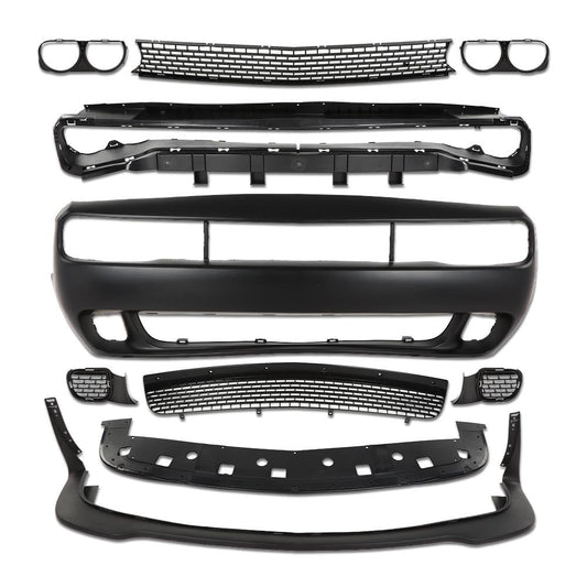 G-PLUS Front Bumper Kit Cover & Grille & Lip & Fog Light Covers Fit 2015 2016 2017 2018 2019 2020 2021 2022 2023 Dodge Challenger Hellcat Style Full Bumper Replacement, Not Fit Demon Models Black