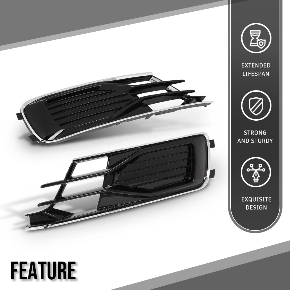 G-PLUS Front Bumper Foglight Cover Grill Compatible with Audi A6 C7 2014-2018, Not Fit S-Line Model 1028143, 4G0807647 Chrome Black