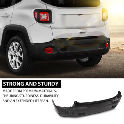 G-PLUS Rear Bumper Cover Compatible with Jeep Renegade 2015-2023, Fit Models w/Park Assist Sensor Holes Only, CH1100A16, 187-01718E, Primed Black