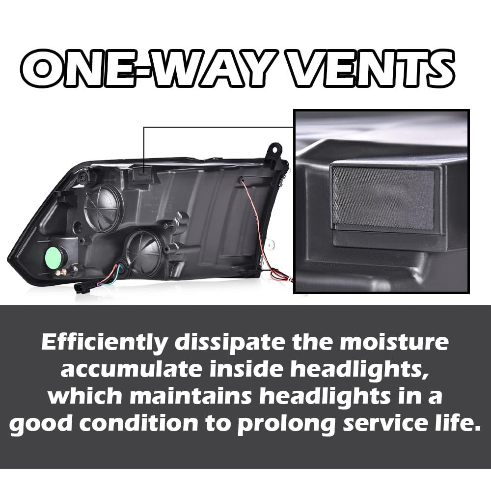 G-PLUS LED DRL Headlights Fit Dodge Ram 1500 2500 3500 2009-2012(New Body), Not Fit Dual Beam, Clear Lens Black Housing Amber Reflector, Bumper Headlamps, faros delanteros Assembly