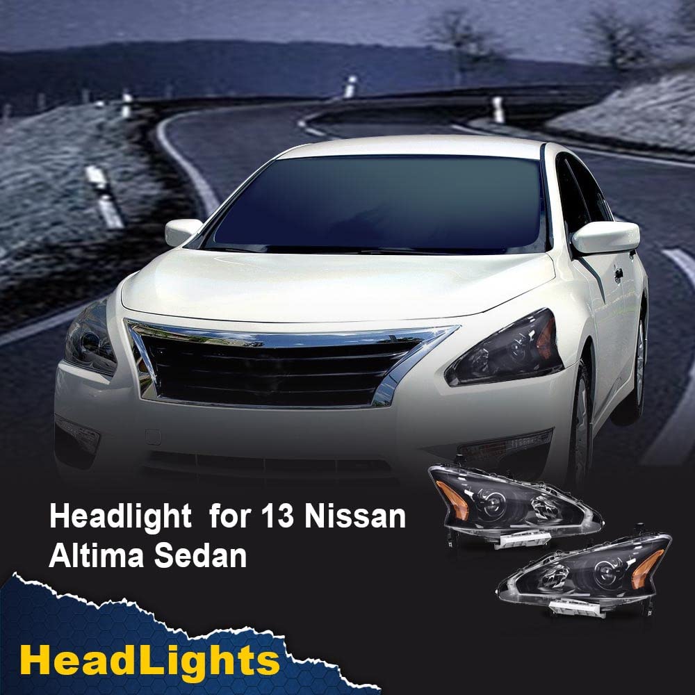 G-PLUS Headlights Compatible With 2013 2014 2015 Nissan Altima 4-Door Sedan Factory Style Automotive Halogen Model Headlamps (Smoky Lens Black Housing Amber Reflector),faros delanteros