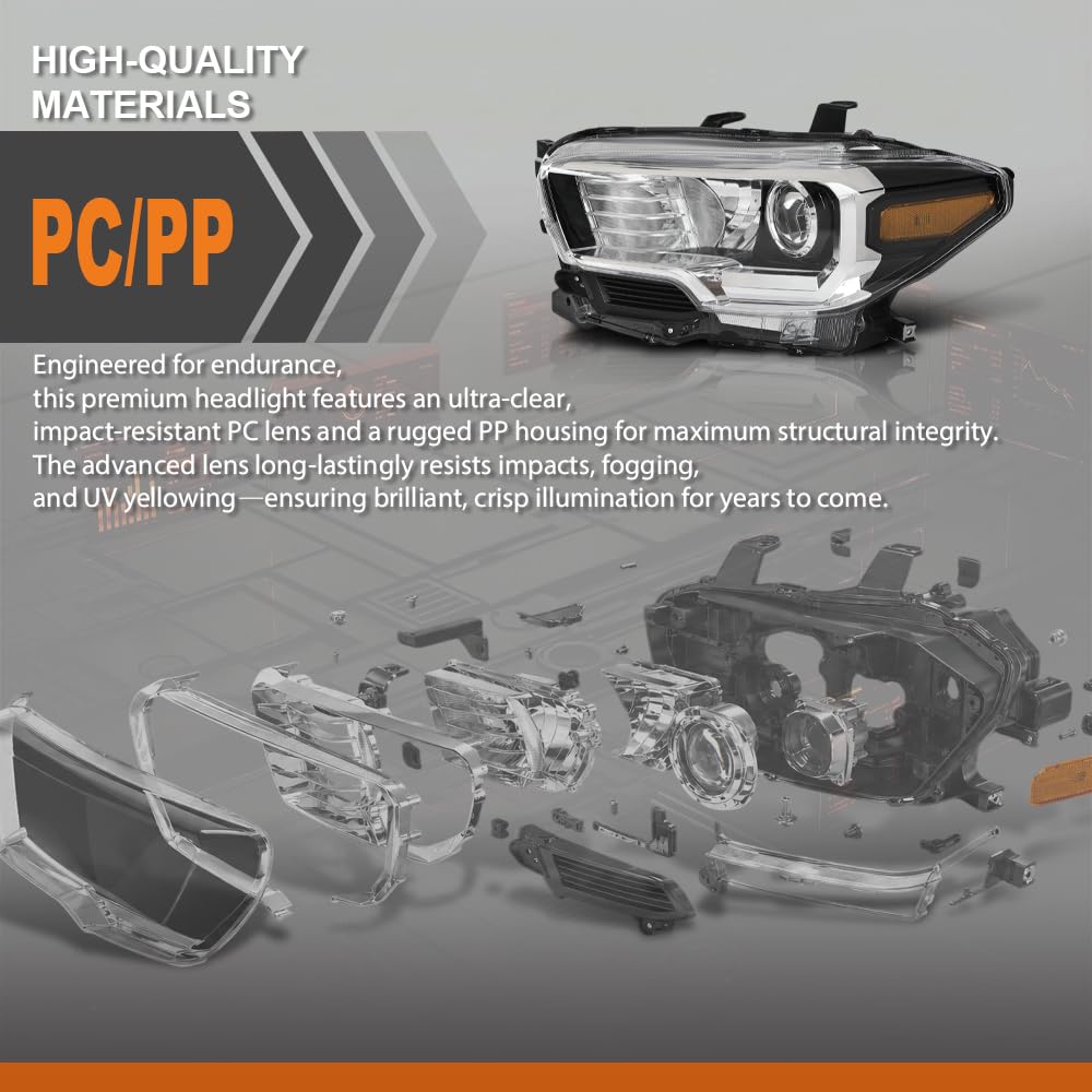 G-PLUS Headlight Assembly Left and Right Side w/o LED Daytime Running Compatible with Toyota Tacoma 2016-2017 OEM Fit Standard 2 PCS White