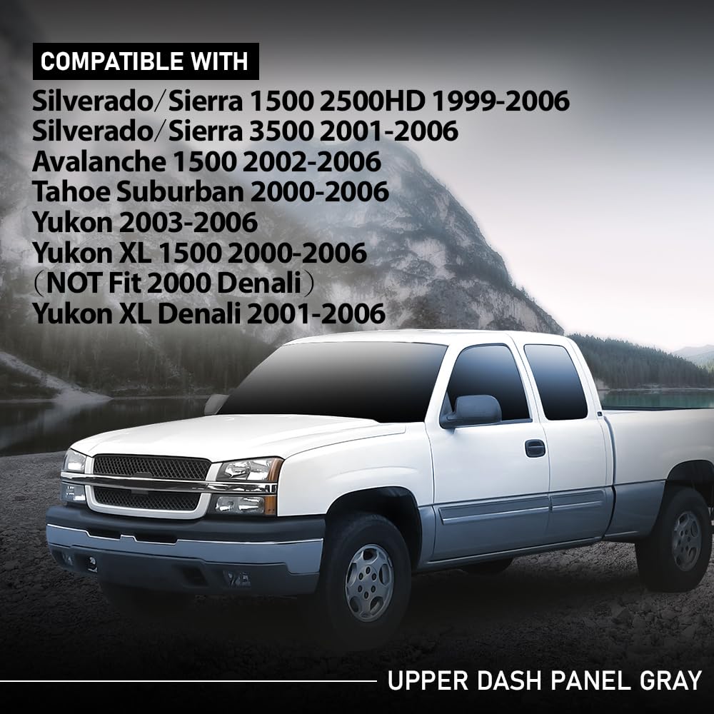 G-PLUS Upper Dashboard Dash Cover Compatible with Chevy Silverado GMC Sierra 1500 2500HD 3500 1999-2006/ Chevy Avalanche Tahoe 2000-2006/ GMC Yukon 2001-2006 (Gray)