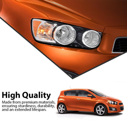G-PLUS Headlight Assembly Fit Chevy Sonic 2012-2016(4-Door Sedan/4-Door Hatchback),Fit Headlight w/Chrome Bezel Only,Right Passenger Clear Lens Black Housing Headlamp Bumper Headlamps,faros delanteros