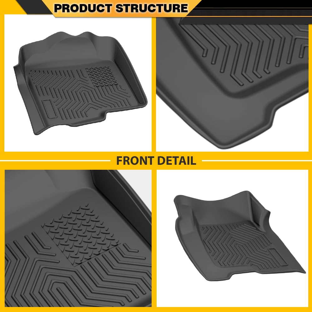 TPE Floor Mats 3PCS, Compatible with Chevy Silverado/GMC Sierra 1500 Crew Cab 1999-2006, Floor & 2nd Row, Floor Liners Interior Accessories All Weather Full Cover Protection