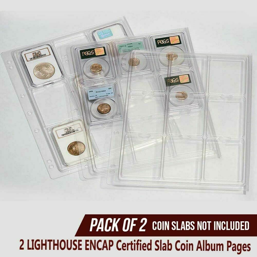 G-PLUS Coin Pages, Coin Album Pages Lighthouse Encap Graded Slab,Coin Collecting Supplies,2 Sheets 18 Slabs