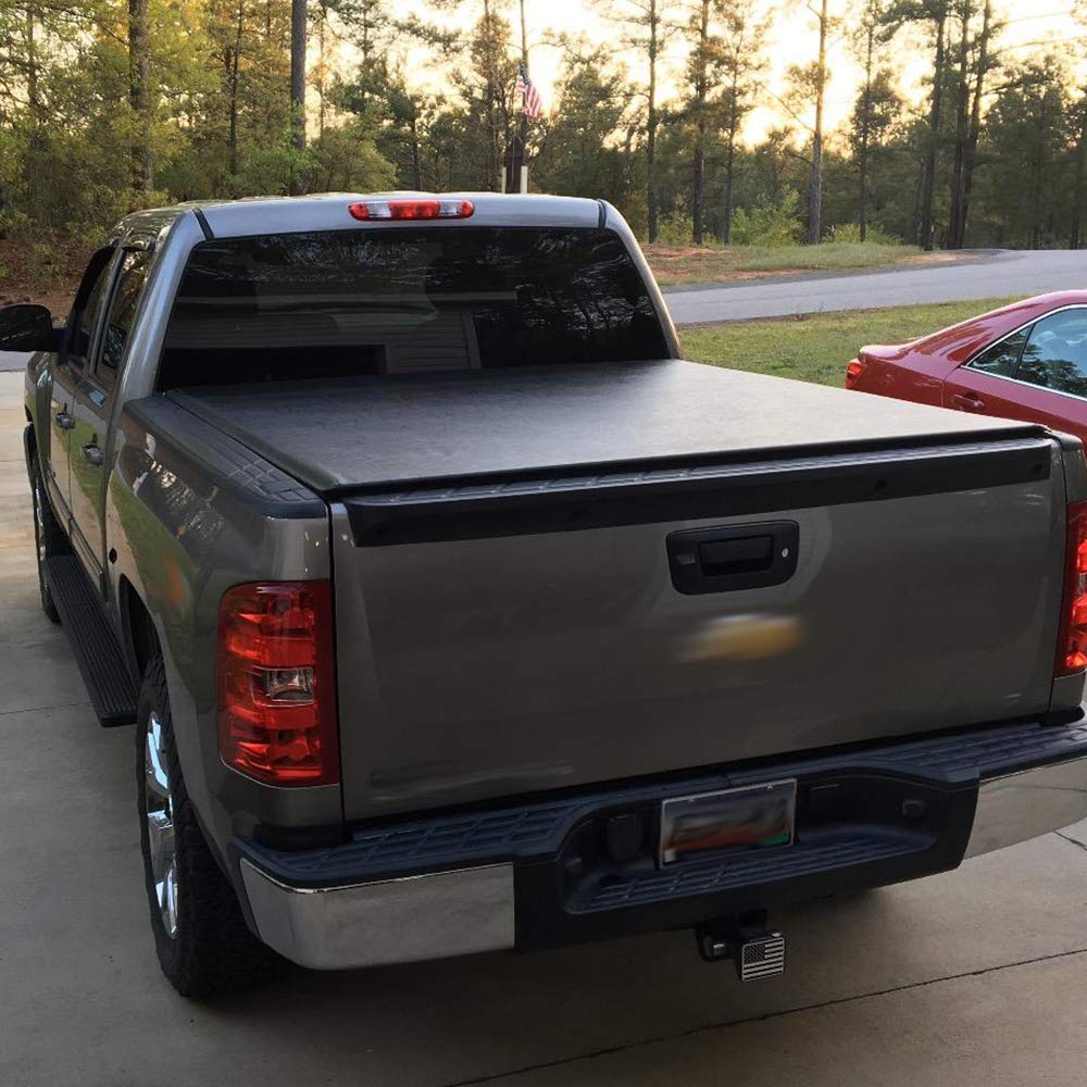 G-PLUS T4 Four-Fold Soft 5.8Ft Truck Tonneau Cover Replacement for 2007-2013 Chevy Silverado/GMC Sierra,Extra Short Bed 5'8" Black
