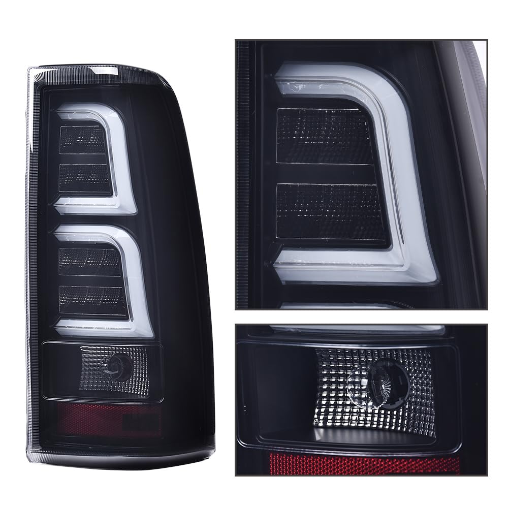 G-PLUS LED Tail Lights Assembly w/Wiring Harness & White light Bar Compatible with Chevy Silverado 1500 2500 2003-2006 Left & Right Rear Brake Lamps, GM2800174 GM2801174, Smoky Lens Black Housing