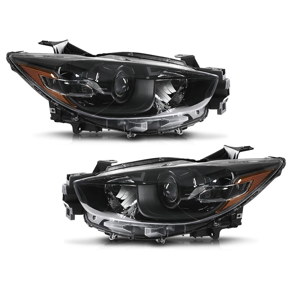 G-PLUS Headlights Compatible with Mazda CX-5 2013-2016 Headlamps LH+RH Set,Fit for w/Factory Halogen Headlight Models Only. Clear Lens Black Housing Amber Reflector,faros delanteros
