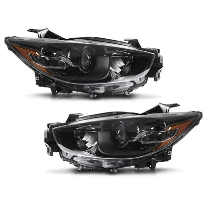G-PLUS Headlights Compatible with Mazda CX-5 2013-2016 Headlamps LH+RH Set,Fit for w/Factory Halogen Headlight Models Only. Clear Lens Black Housing Amber Reflector,faros delanteros